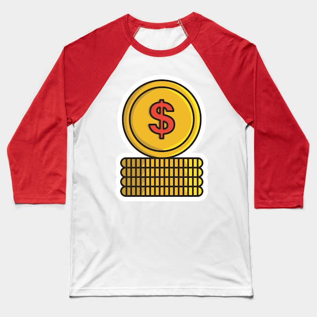 Gold Coins Sticker vector illustration. Financial and business icon concept. Dollar coin. Coin with dollar sign. Money symbol. American currency sticker design logo. Baseball T-Shirt by AlviStudio